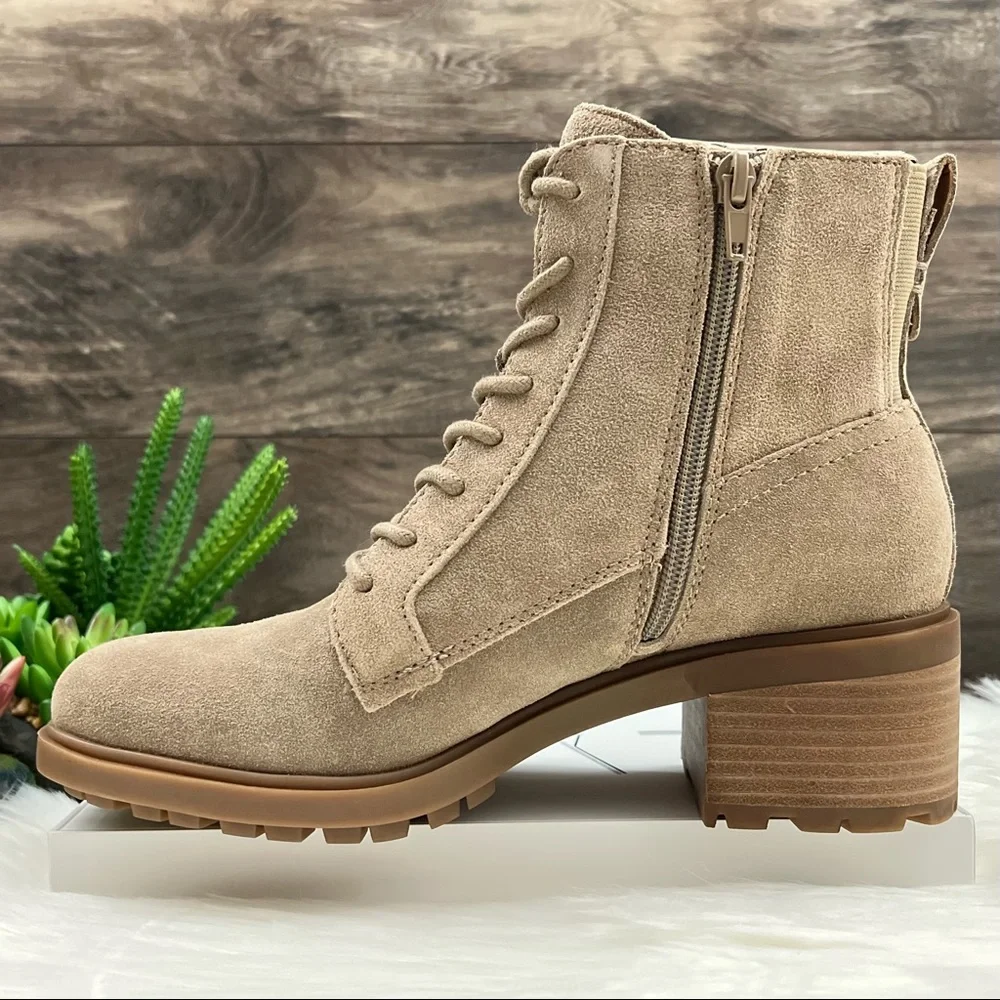 ❌SOLD❌NIB Lucky Brand Diedrah Lug Sole Oiled Suede Lace Up Combat Boot Dune - Picture 6 of 12